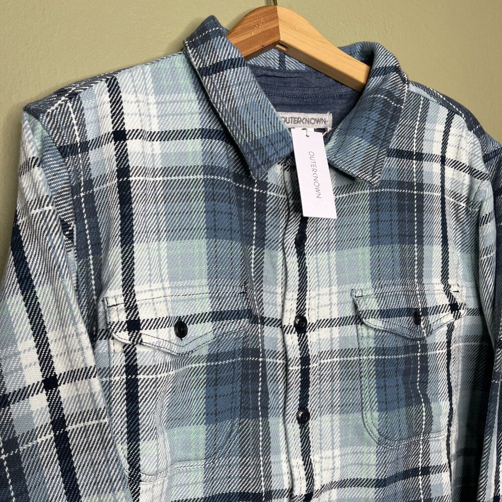New Outerknown Blanket Shirt Blue White Heavy Organic Cotton Flannel Multi Sizes - Picture 2 of 16